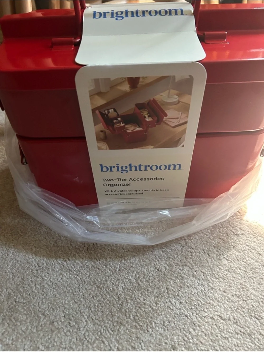 Brightroom Metal Storage Holiday Caddy, Accessory Organizer Red